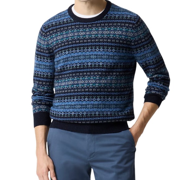 J.‎ Crew Fair Isle Sweater Mens XL Sapphire Blue Supersoft Lambswool-blend NEW